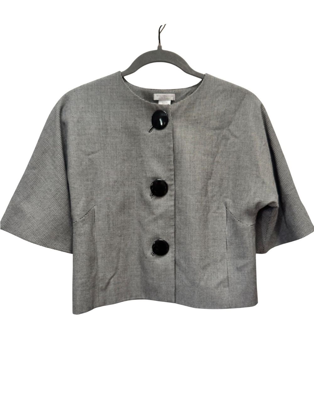 Worthington Gray Cropped Boxy Blazer with Large Black Buttons